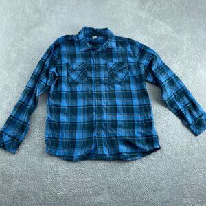 Hurley Mens Blue Plaid Long Sleeve Button-Up Shirt Size L 100% Cotton 0320